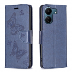 Xiaomi Poco C65 / Xiaomi Redmi 13C 4G Θήκη Βιβλίο Μπλε Embossing Two Butterflies Pattern Phone Case Blue
