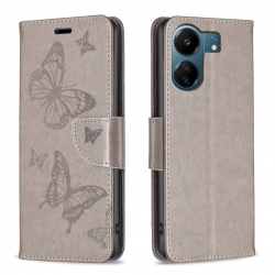 Xiaomi Poco C65 / Xiaomi Redmi 13C 4G Θήκη Βιβλίο Γκρι Embossing Two Butterflies Pattern Phone Case Grey