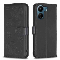 Xiaomi Poco C65 / Xiaomi Redmi 13C 4G Θήκη Βιβλίο Μαύρο Four-leaf Embossed Pattern Phone Case Rose Black