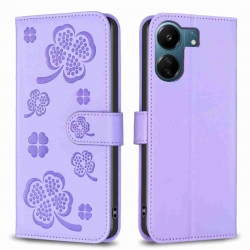 Xiaomi Poco C65 / Xiaomi Redmi 13C 4G Θήκη Βιβλίο Μωβ Four-leaf Embossed Pattern Phone Case Rose Purple