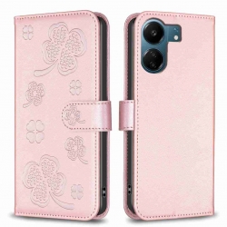 Xiaomi Poco C65 / Xiaomi Redmi 13C 4G Θήκη Βιβλίο Ροζ Four-leaf Embossed Pattern Phone Case Pink