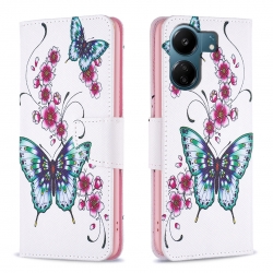 Xiaomi Redmi 13C 4G Θήκη Βιβλίο Colored Drawing Pattern Phone Case Flowers Butterfly