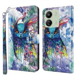 Xiaomi Poco C65 / Xiaomi Redmi 13C 4G Θήκη Βιβλίο 3D Painting Pattern TPU + PU Phone Case Diagonal Watercolor Owl