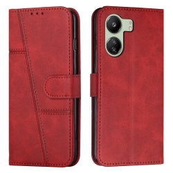 Xiaomi Poco C65 / Xiaomi Redmi 13C 4G Θήκη Βιβλίο Κόκκινο Stitching Calf Texture Buckle Phone Case Red