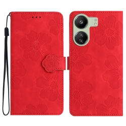 Xiaomi Poco C65 / Xiaomi Redmi 13C 4G Θήκη Βιβλίο Κόκκινο Flower Embossing Pattern Phone Case Red