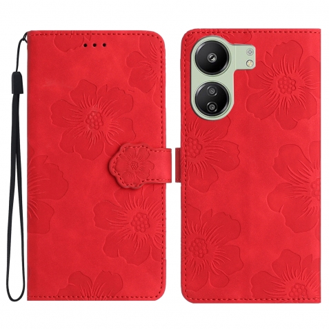 Xiaomi Poco C65 / Xiaomi Redmi 13C 4G Θήκη Βιβλίο Κόκκινο Flower Embossing Pattern Phone Case Red