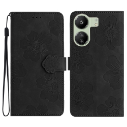 Xiaomi Poco C65 / Xiaomi Redmi 13C 4G Θήκη Βιβλίο Μαύρο Flower Embossing Pattern Phone Case Black