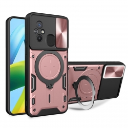 Xiaomi Redmi 12C Θήκη Ροζ Με Σταντ Sliding Camshield Card Phone Case Pink