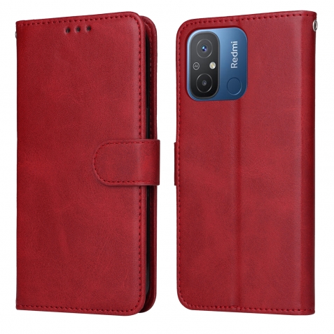 Xiaomi Redmi 12C Θήκη Βιβλίο Κόκκινο Classic Calf Texture Flip Phone Case Red