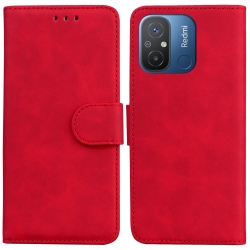 Xiaomi Redmi 12C Θήκη Βιβλίο Κόκκινο Skin Feel Pure Color Flip Phone Case Red