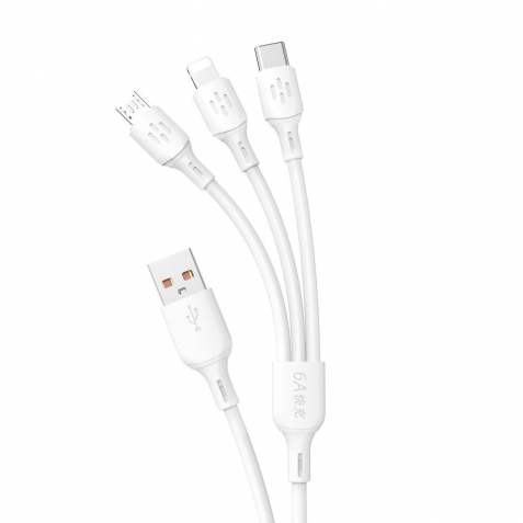 Dudao L8A Regular USB to Lightning / Type-C / micro USB Cable Λευκό 1.2m