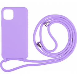 iPhone 14 Pro Max Θήκη με Λουράκι Μωβ Soft Touch Cover Case With Neck Strap Purple