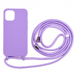 iPhone 14 Plus Θήκη με Λουράκι Μωβ Soft Touch Cover Case With Neck Strap Purple