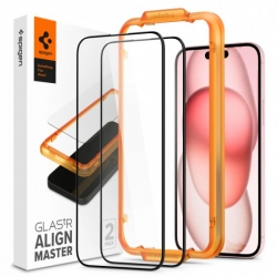iPhone 15 Plus Spigen (x2.Pack) GLAS.tR ALIGNmaster Full Cover HD Premium Tempered Glass Screen Protector Black AGL06886