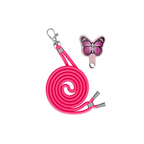 Λουράκι Λαιμού Universal Θήκης Smartphone Neck Strap With Hook And Emoji Butterfly Pink