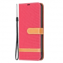 Xiaomi Redmi Note 13 Pro 5G / Poco X6 5G Θήκη Βιβλίο Κόκκινο Color Block Denim Texture Phone Case Red