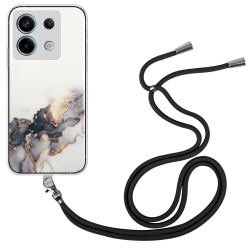 Xiaomi Redmi Note 13 Pro 5G / Poco X6 5G Θήκη Σιλικόνης Μάρμαρο Μαύρο Με Λουράκι Hollow Marble Case with Neck Strap Rope