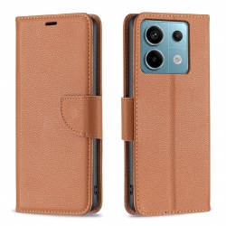 Xiaomi Redmi Note 13 Pro 5G / Poco X6 5G Θήκη Βιβλίο Καφέ Litchi Texture Pure Color Phone Case Brown