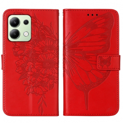 Xiaomi Redmi Note 13 4G Θήκη Βιβλίο Κόκκινο Πεταλούδα Embossed Butterfly Phone Case Red