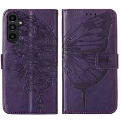 Samsung Galaxy A15 5G / A15 4G Θήκη Βιβλίο Σκο΄ύρο Mωβ Πεταλούδα Embossed Butterfly Phone Case Dark Purple