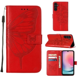Samsung Galaxy A15 5G / A15 4G Θήκη Βιβλίο Κόκκινο Πεταλούδα Embossed Butterfly Phone Case Red