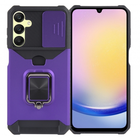 Samsung Galaxy A25 5G / A24 5G/4G Θήκη Μωβ Με Σταντ Camera Shield Card Slot Phone Case with Ring Holder Purple