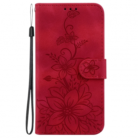 Xiaomi Redmi Note 13 Pro 4G / Poco M6 Pro 4G Θήκη Βιβλίο Κόκκινα Κρίνα Lily Embossing Horizontal Flip Case Red