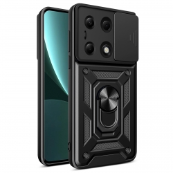 Xiaomi Redmi Note 13 Pro 4G / Poco M6 Pro 4G Θήκη Μαύρη Με Σταντ Sliding Camera Cover Design TPU+PC Phone Case Black