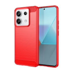 Xiaomi Redmi Note 13 Pro 5G / Poco X6 5G Θήκη Σιλικόνης Κόκκινη Brushed Texture Carbon Fiber TPU Phone Case Red