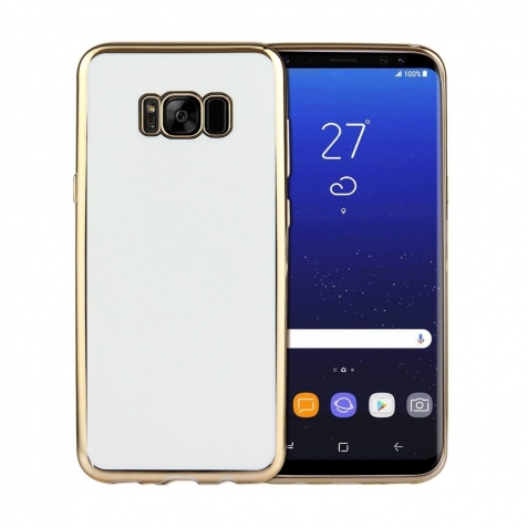 Samsung Galaxy S8 + Plus Θήκη Σιλικόνης Λευκή Με Χρυσό Περίγραμμα Silicone Case