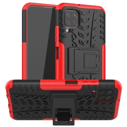 Θήκη Huawei P40 Lite Σκληρή Σιλικόνης Κόκκινη Tire Texture Shockproof TPU + PC Protective Case with Holder Red