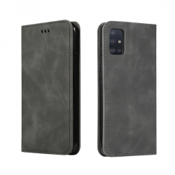 Θήκη Samsung Galaxy A71 Βιβλίο Σκούρο Γκρι Retro Skin Feel Business Magnetic Horizontal Flip Case Dark Grey