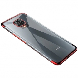 Θήκη Xiaomi Redmi Note 9S / 9 Pro / 9 Pro Max Σιλικόνης Διάφανη - Κόκκινη TPU Electroplating Frame Cover Transparent - Red