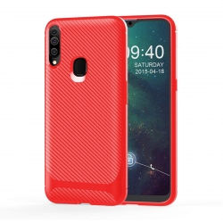 Θήκη Samsung Galaxy A20s Σιλικόνης Κόκκινη Carbon Fiber Texture Shockproof TPU Protective Case Red