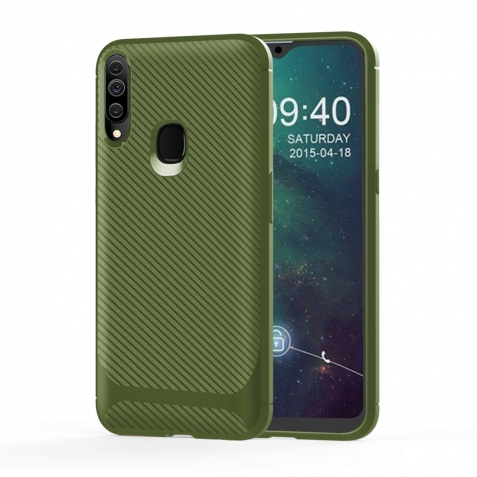 Θήκη Samsung Galaxy A20s Σιλικόνης Πράσινη Carbon Fiber Texture Shockproof TPU Protective Case Green