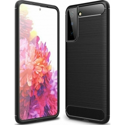 Θήκη Samsung Galaxy S21 5G Σιλικόνης Μαύρη Brushed Carbon Fiber Silicone Case Black