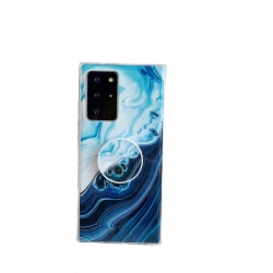 Θήκη Samsung Galaxy A51 4G Σιλικόνης με Pop Βάση Ocean Wave Coral IMD Glossy Marble Phone Case with Foldable Holder Dark Blue