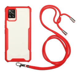 Samsung Galaxy A72 4G / A72 5G Θήκη Κόκκινη με Λουράκι Acrylic + Color TPU Shockproof Case with Neck Lanyard Red