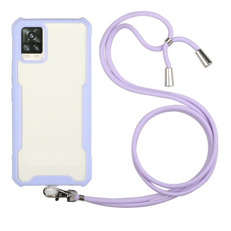 Samsung Galaxy A72 4G / A72 5G Θήκη Μωβ με Λουράκι Acrylic + Color TPU Shockproof Case with Neck Lanyard Purple