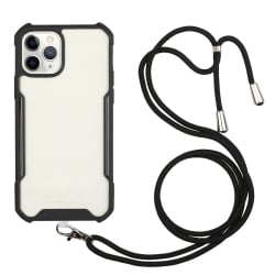 Θήκη iPhone 12 Pro Max Μαύρη με Λουράκι Acrylic + Color TPU Shockproof Case with Neck Lanyard Black