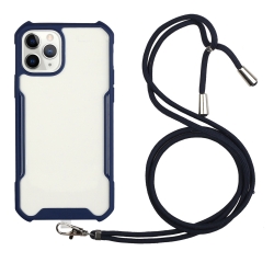 Θήκη iPhone 12 Pro Max Σκούρο Μπλε με Λουράκι Acrylic + Color TPU Shockproof Case with Neck Lanyard Dark Blue