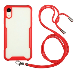 Θήκη iPhone XR Κόκκινη με Λουράκι Acrylic + Color TPU Shockproof Case with Neck Lanyard Red