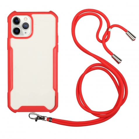 Θήκη iPhone 12 Κόκκινη με Λουράκι Acrylic + Color TPU Shockproof Case with Neck Lanyard Red