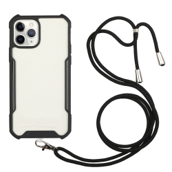 Θήκη iPhone 12 mini Μαύρη με Λουράκι Acrylic + Color TPU Shockproof Case with Neck Lanyard Black