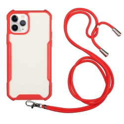Θήκη iPhone 11 Pro Max Κόκκινη με Λουράκι Acrylic + Color TPU Shockproof Case with Neck Lanyard Red
