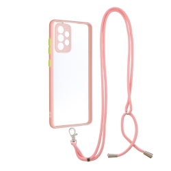 Samsung Galaxy A72 4G / A72 5G Θήκη Ροζ με Λουράκι Transparent PC+TPU Phone Case with Contrast Color Button & Neck Lanyard Pink