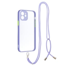 Θήκη iPhone 12 Μωβ με Λουράκι Transparent PC+TPU Phone Case with Contrast Color Button & Neck Lanyard Purple