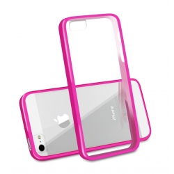 iPhone 6 / 6s Θήκη Σιλικόνης Με Διάφανη Πλάτη Και Ροζ Περίγραμμα Silicone Clear Case Transparent / Pink