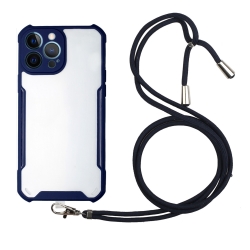 Θήκη iPhone 13 Pro Σκούρο Μπλε με Λουράκι Acrylic + Color TPU Shockproof Case with Neck Lanyard Dark Blue