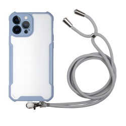Θήκη iPhone 13 Pro Γκρι με Λουράκι Acrylic + Color TPU Shockproof Case with Neck Lanyard Milk Grey